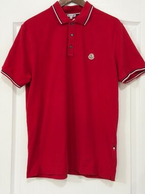 Moncler Red Tricolor Trim Cotton Piqué Polo Shirt XXL